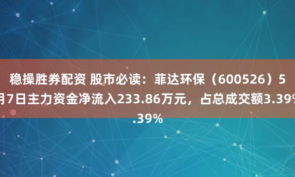 稳操胜券配资 股市必读：菲达环保（600526）5月7日主力资金净流入233.86万元，占总成交额3.39%